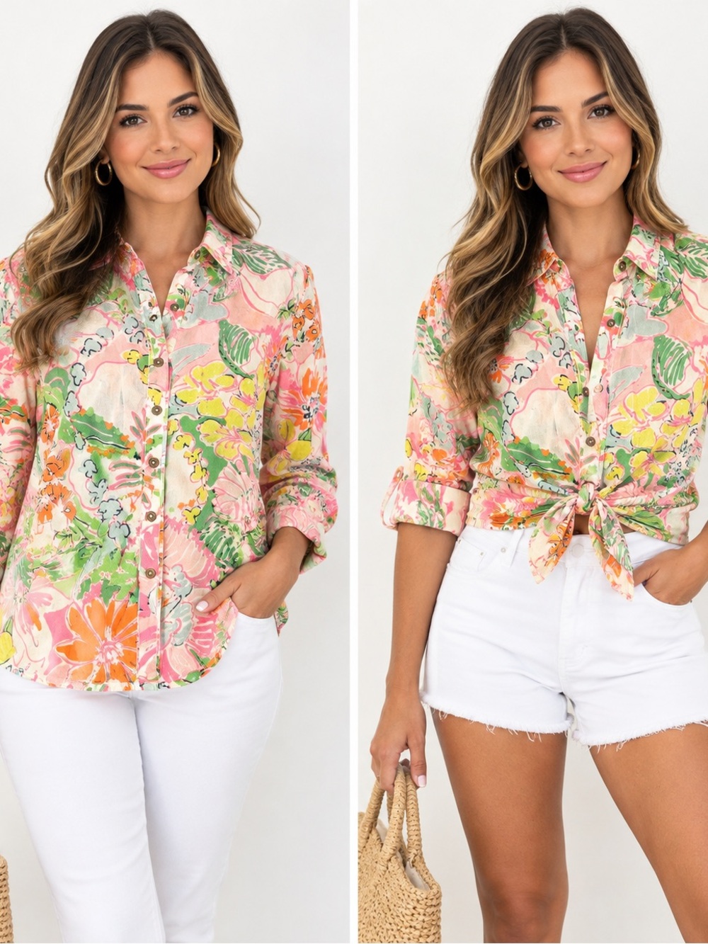 Lilly Pulitzer Women Multicolor Tropical Floral Button Down Shirt Long Sleeve XS